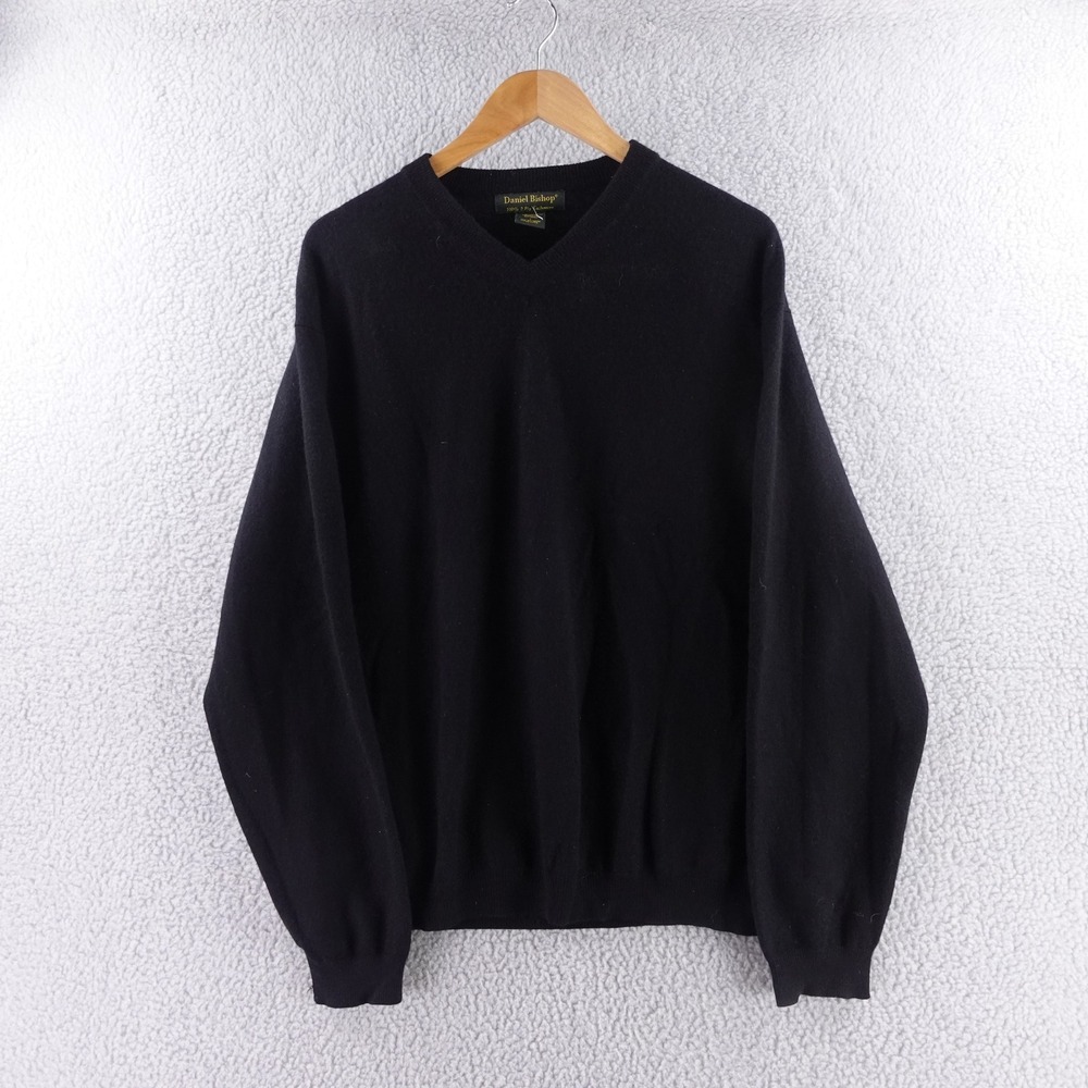 Daniel Bishop Mens Black 100% 2 Ply Cashmere V-Neck Sweater Size Large Pullover